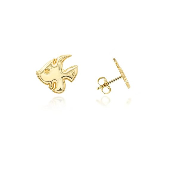 14K Solid Yellow Solid Gold Small Goldfish Stud Earrings